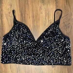 SHEIN Black and Silver Sequin Crop Top